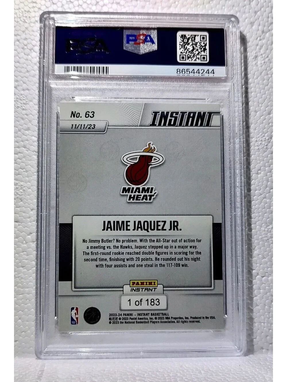 Jaime Jaquez Jr. 2023-24 Panini #63 NBA Rookie Card Heat 1 of 183 PSA 9 Mint